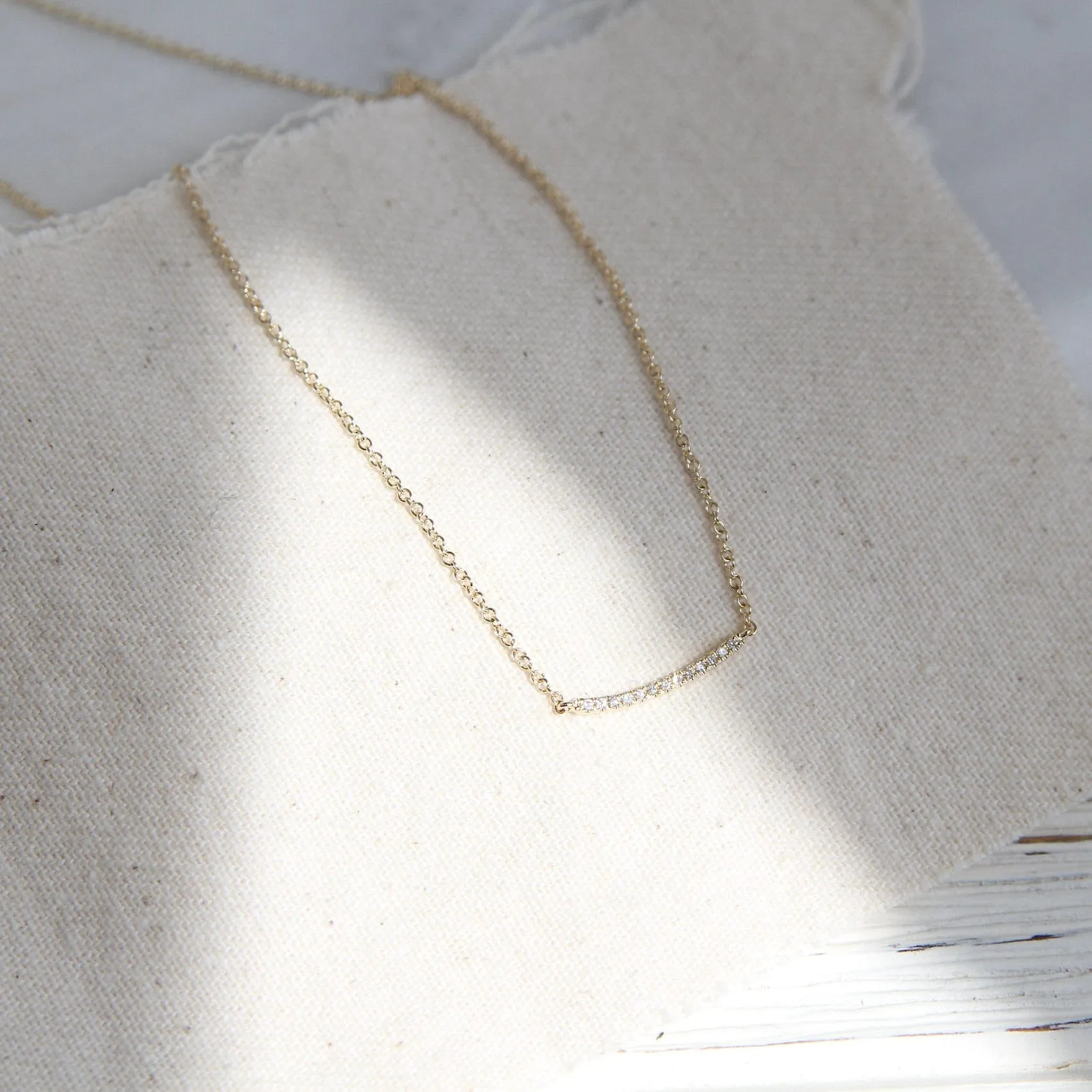 Mini Curved Bar Smile Necklace - 14K Yellow Gold