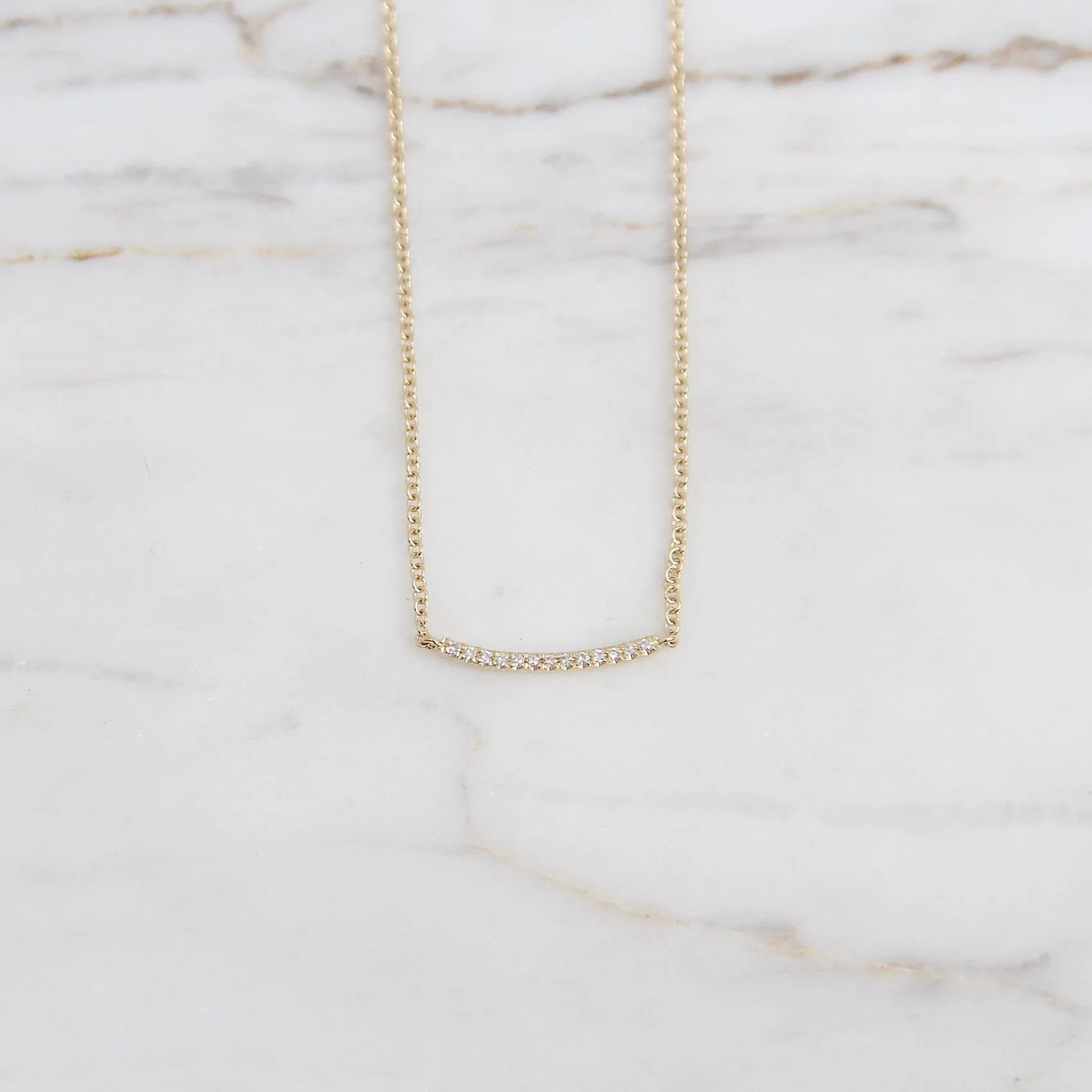 Mini Curved Bar Smile Necklace - 14K Yellow Gold
