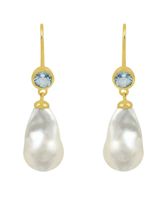 Mona Baroque Earrings Pearl and Blue Topaz