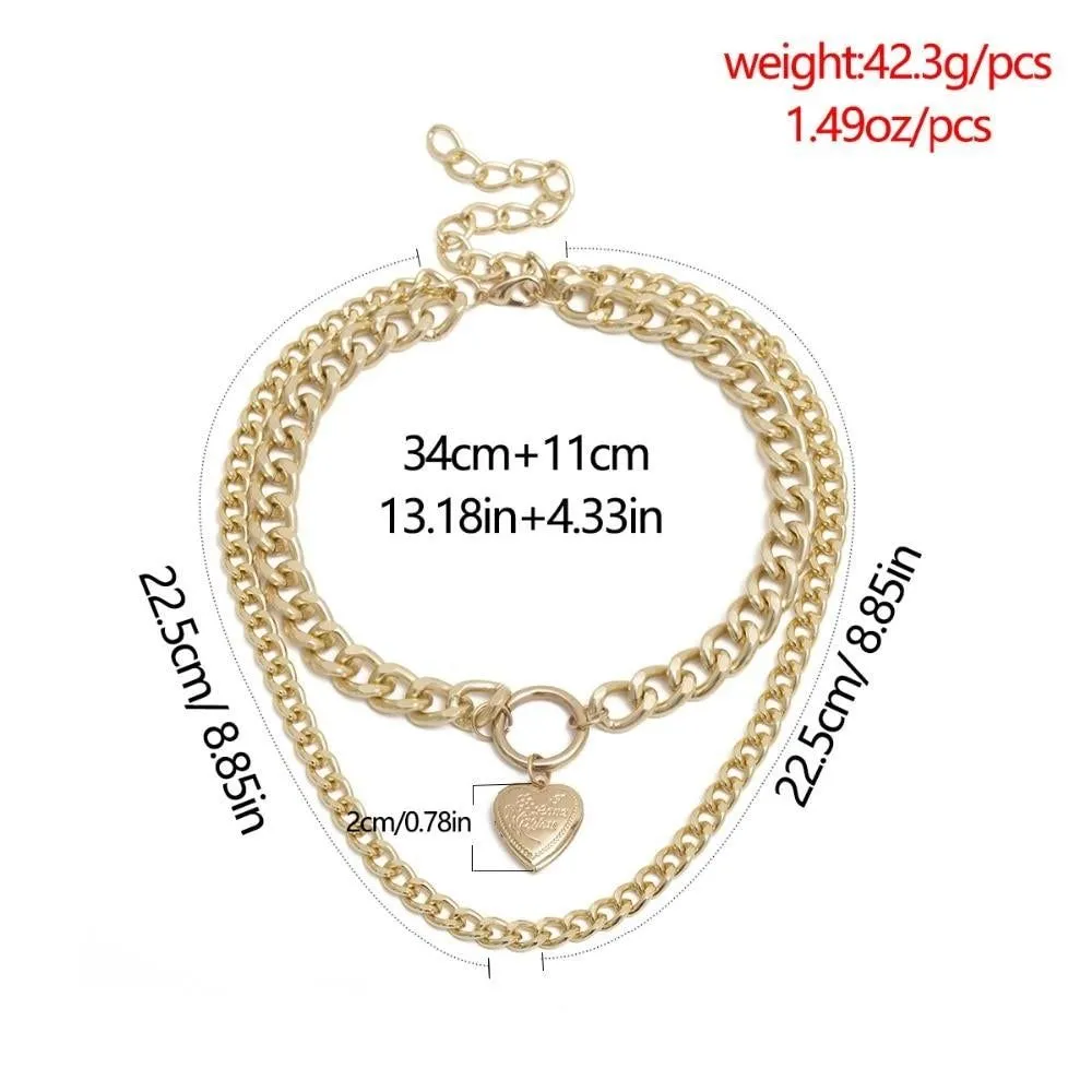Multilayer Necklaces Charm Jewelry Punk Metal Heart