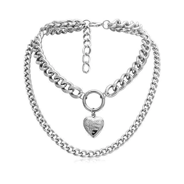 Multilayer Necklaces Charm Jewelry Punk Metal Heart