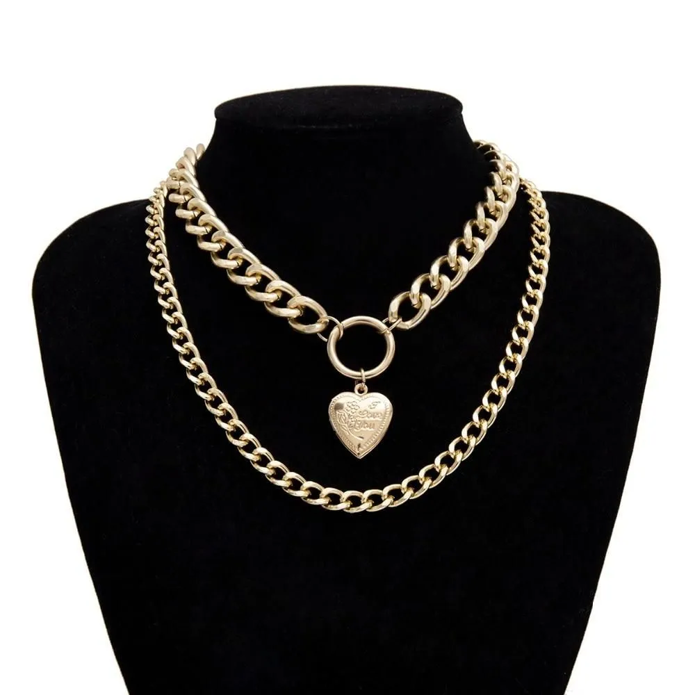 Multilayer Necklaces Charm Jewelry Punk Metal Heart