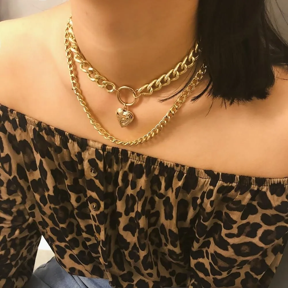 Multilayer Necklaces Charm Jewelry Punk Metal Heart