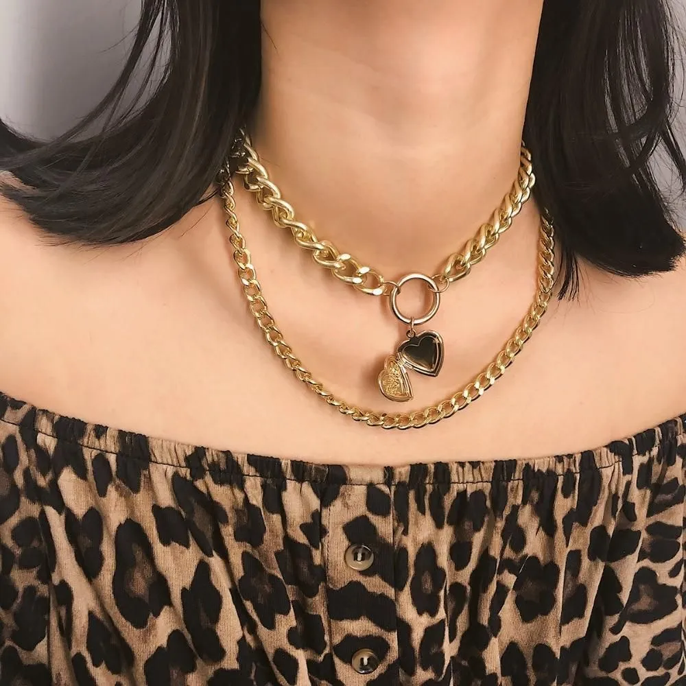 Multilayer Necklaces Charm Jewelry Punk Metal Heart