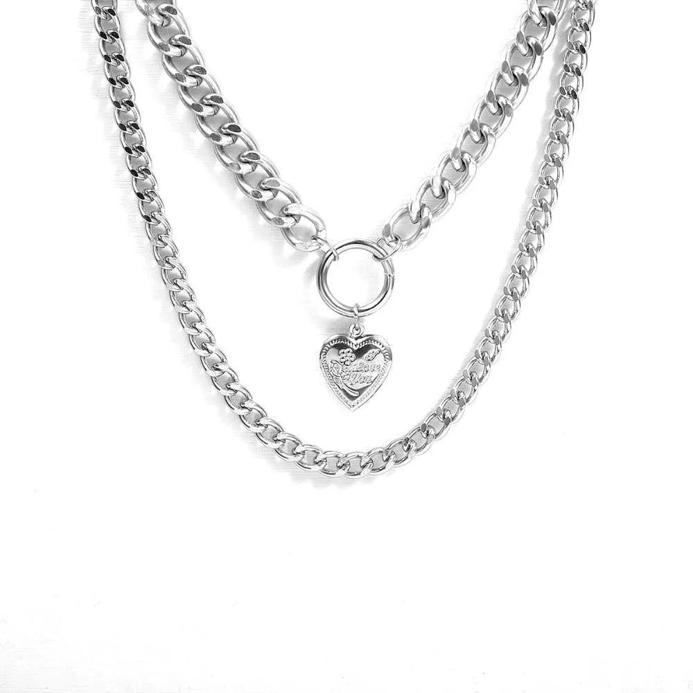 Multilayer Necklaces Charm Jewelry Punk Metal Heart