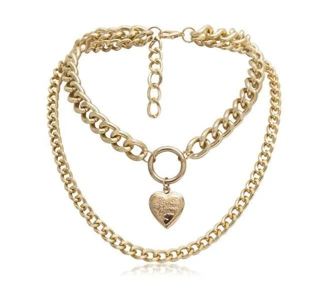 Multilayer Necklaces Charm Jewelry Punk Metal Heart