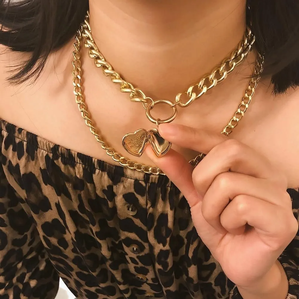 Multilayer Necklaces Charm Jewelry Punk Metal Heart