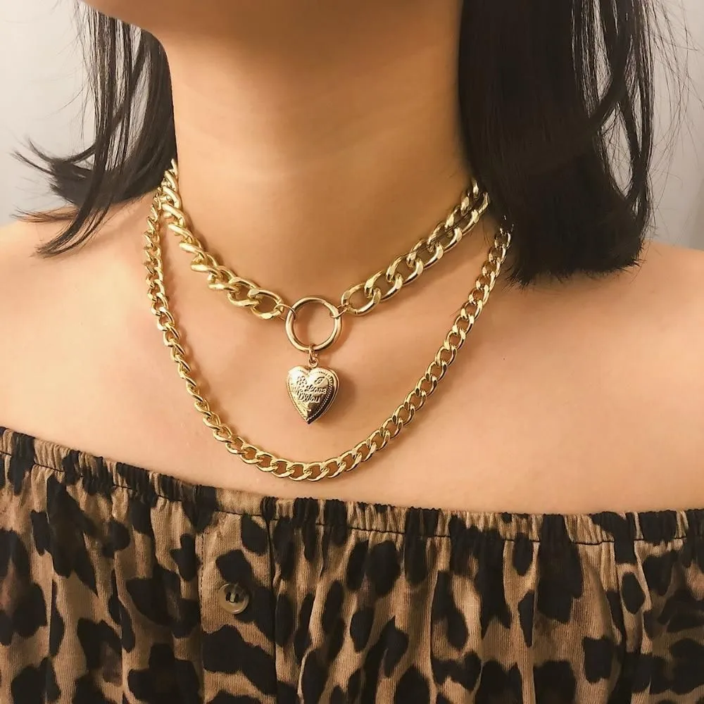 Multilayer Necklaces Charm Jewelry Punk Metal Heart