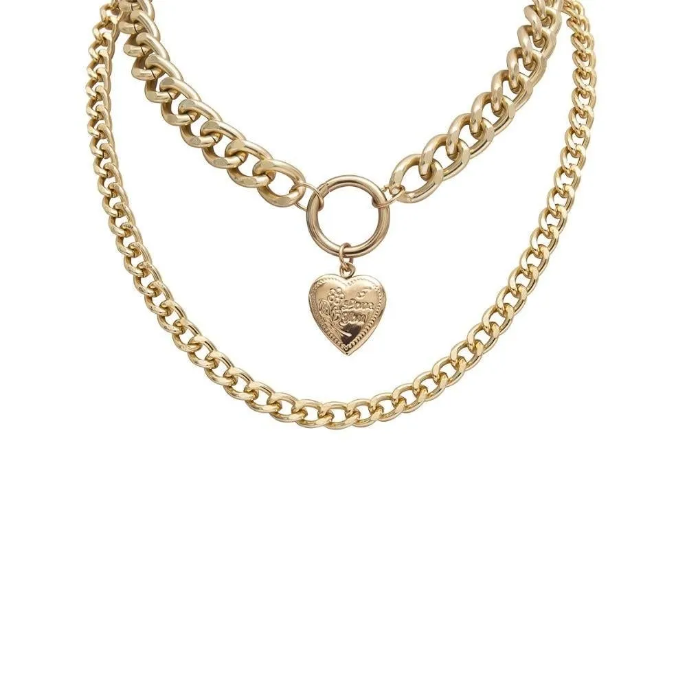 Multilayer Necklaces Charm Jewelry Punk Metal Heart