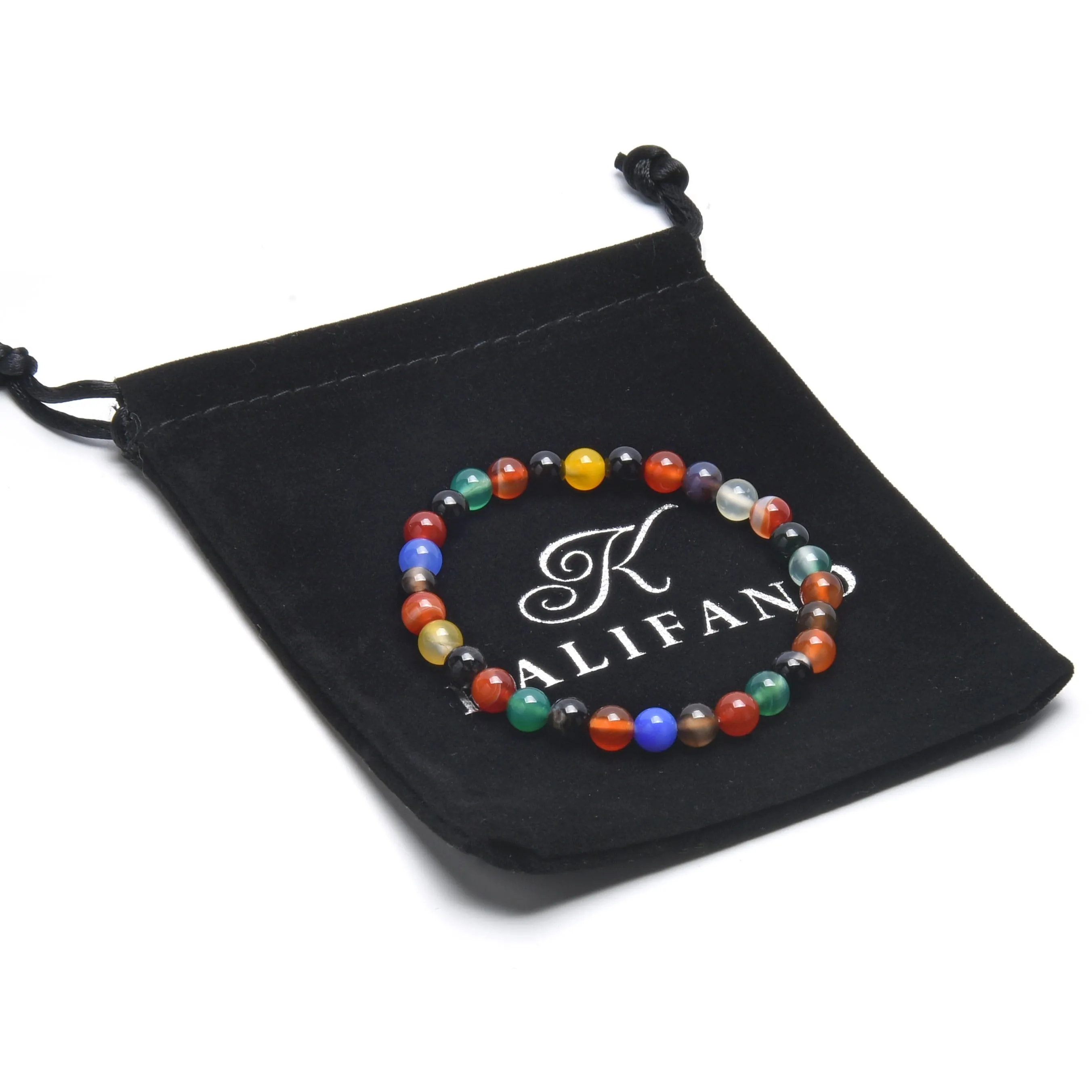 Natural Multi Agate 6 mm Beaded Gemstone Bracelet