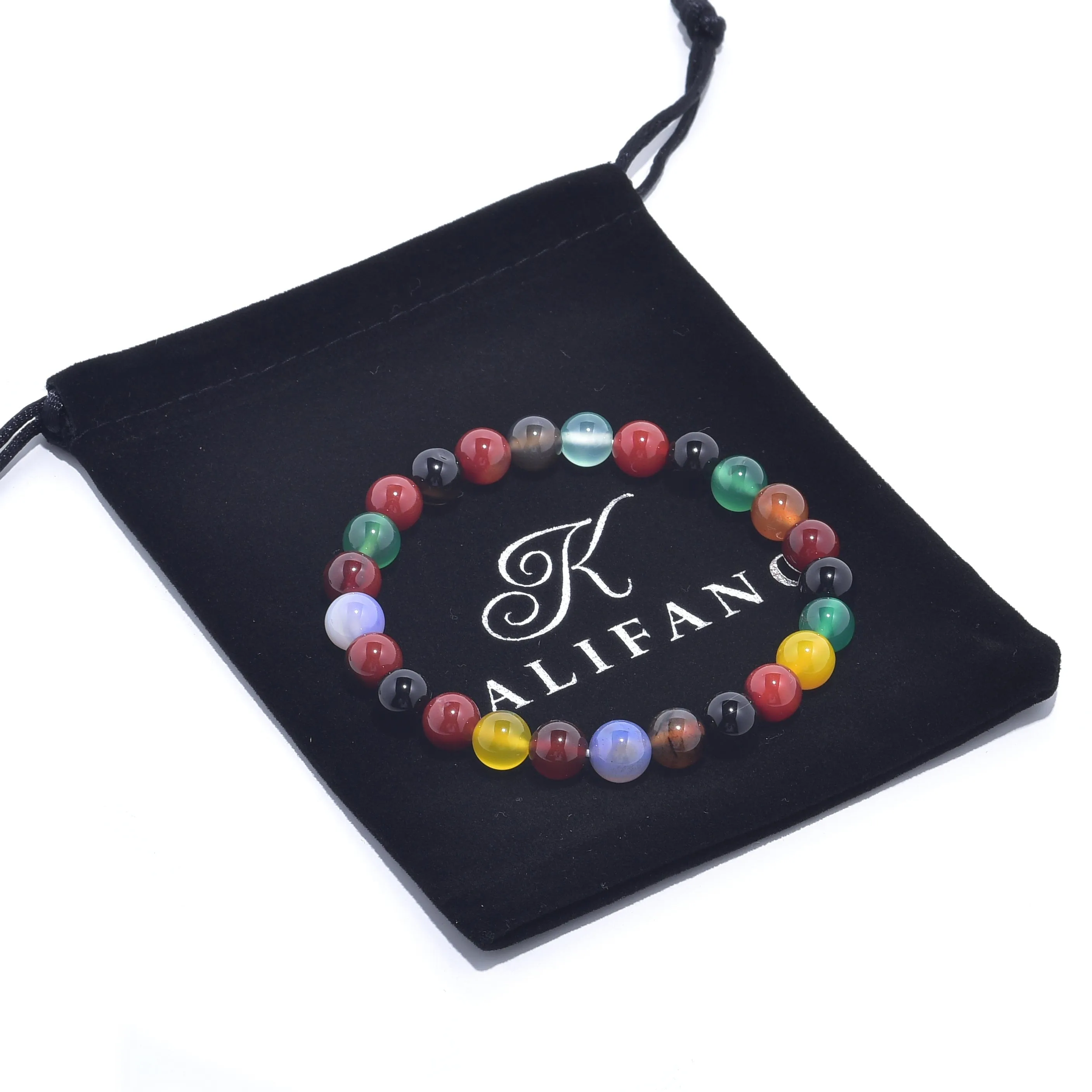 Natural Multi Agate 8 mm Beaded Gemstone Bracelet