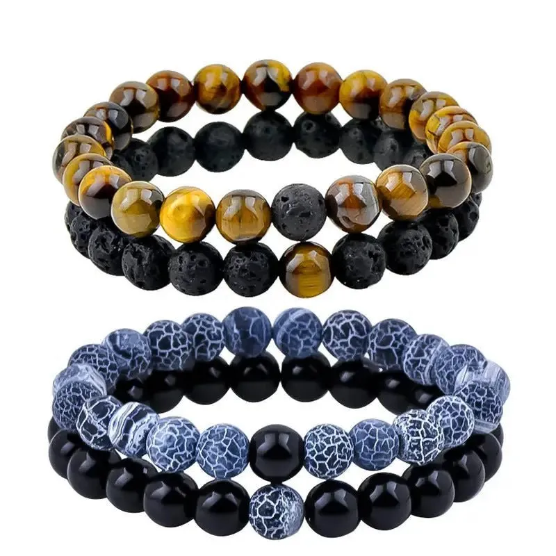 Natural White Howlite & Black Agate Bracelet Set - Harmony & Tranquility in 2 Pieces