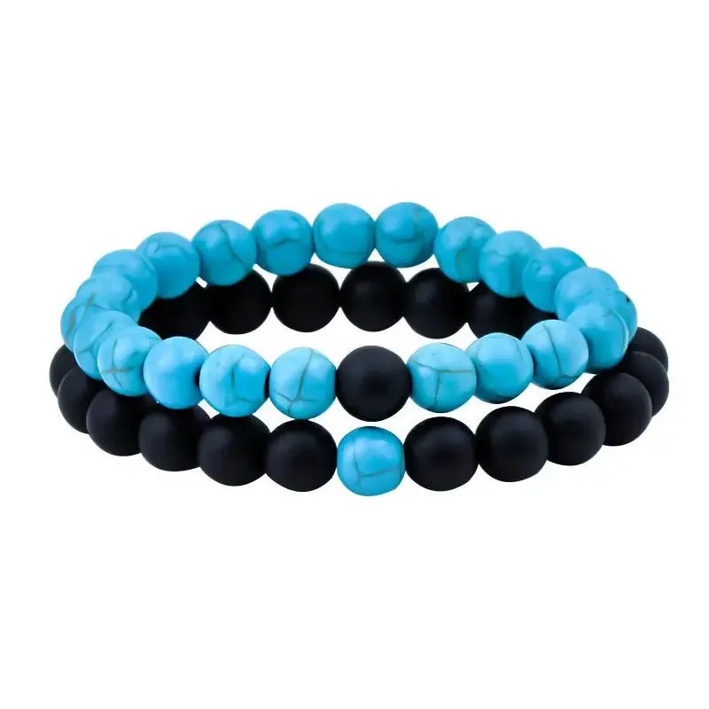 Natural White Howlite & Black Agate Bracelet Set - Harmony & Tranquility in 2 Pieces