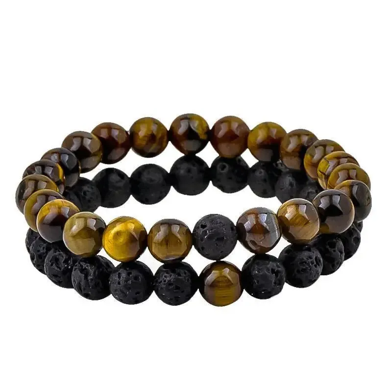 Natural White Howlite & Black Agate Bracelet Set - Harmony & Tranquility in 2 Pieces