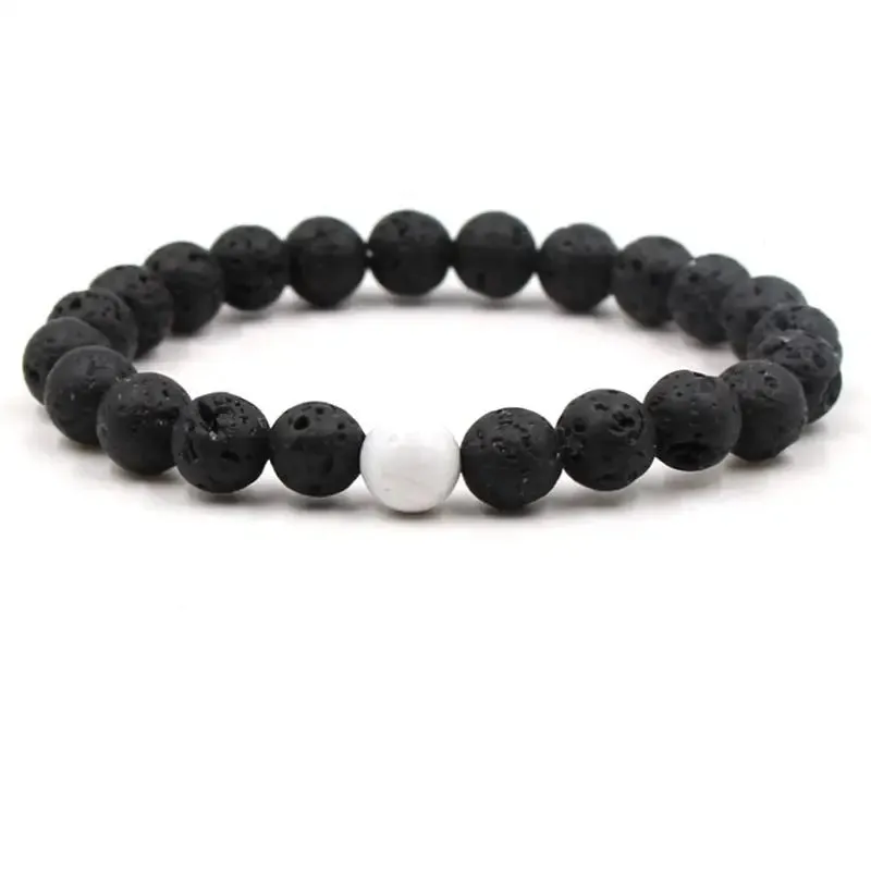 Natural White Howlite & Black Agate Bracelet Set - Harmony & Tranquility in 2 Pieces