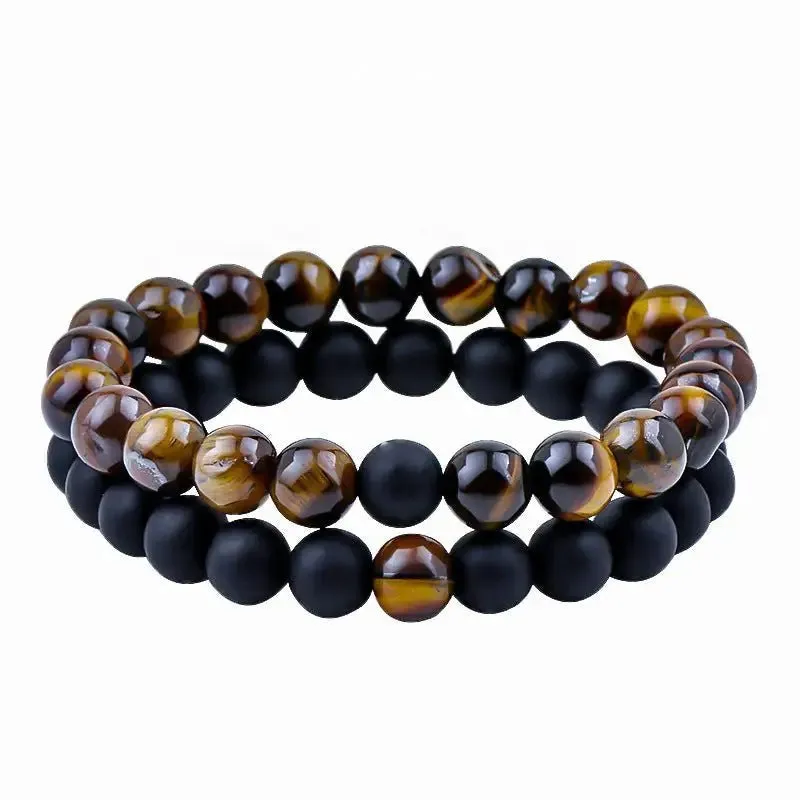Natural White Howlite & Black Agate Bracelet Set - Harmony & Tranquility in 2 Pieces