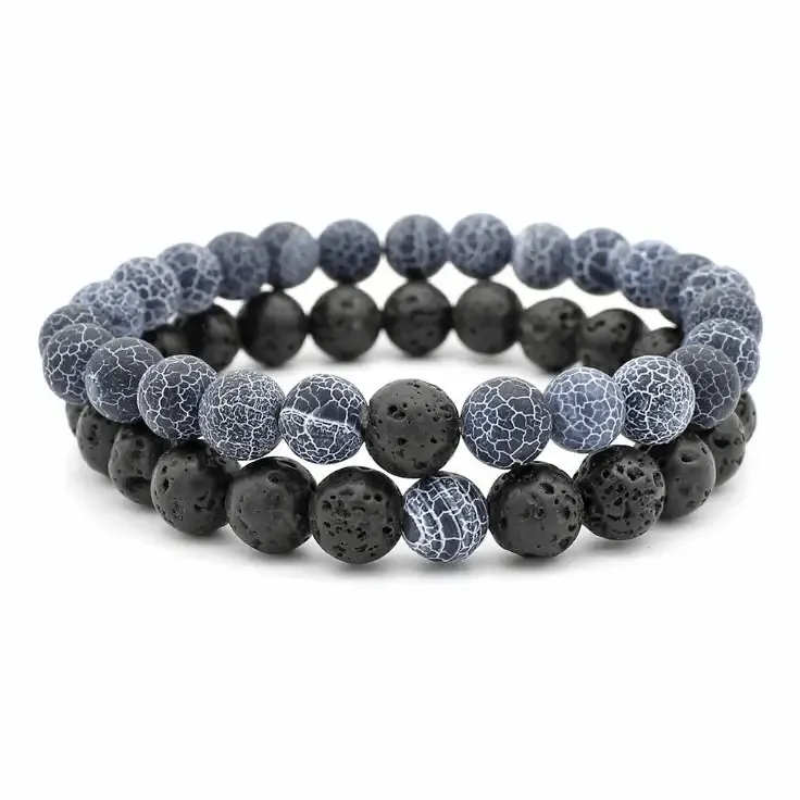 Natural White Howlite & Black Agate Bracelet Set - Harmony & Tranquility in 2 Pieces