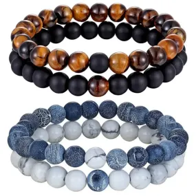 Natural White Howlite & Black Agate Bracelet Set - Harmony & Tranquility in 2 Pieces