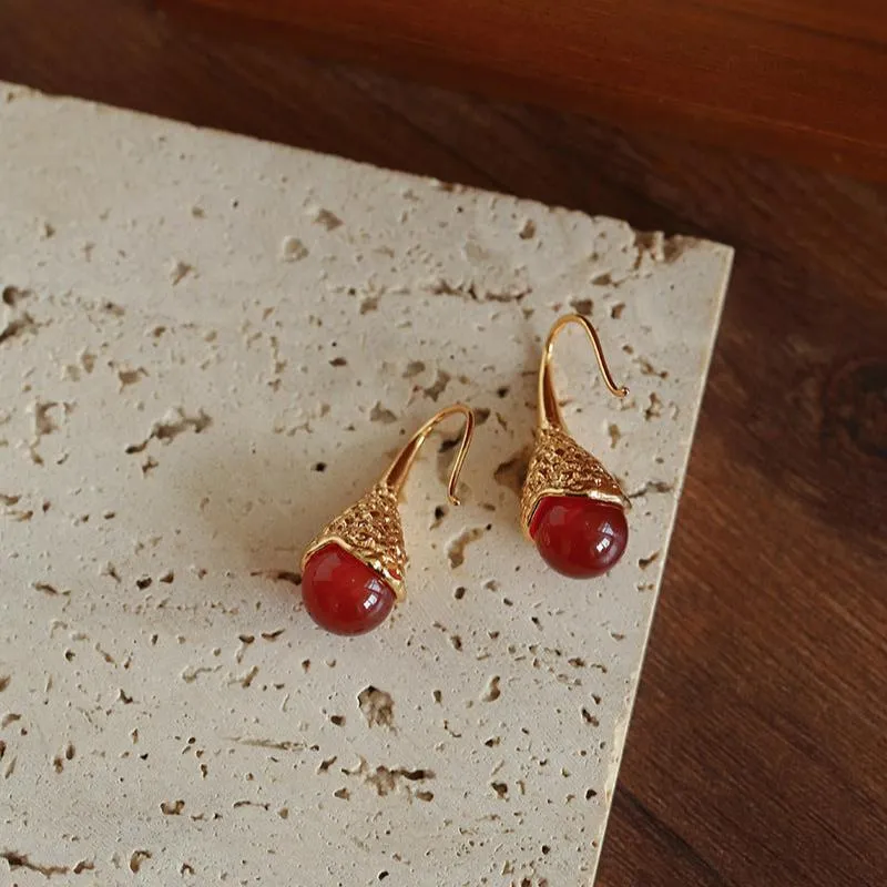 Niche Drop-shaped Agate Texture Ear Hook Earrings