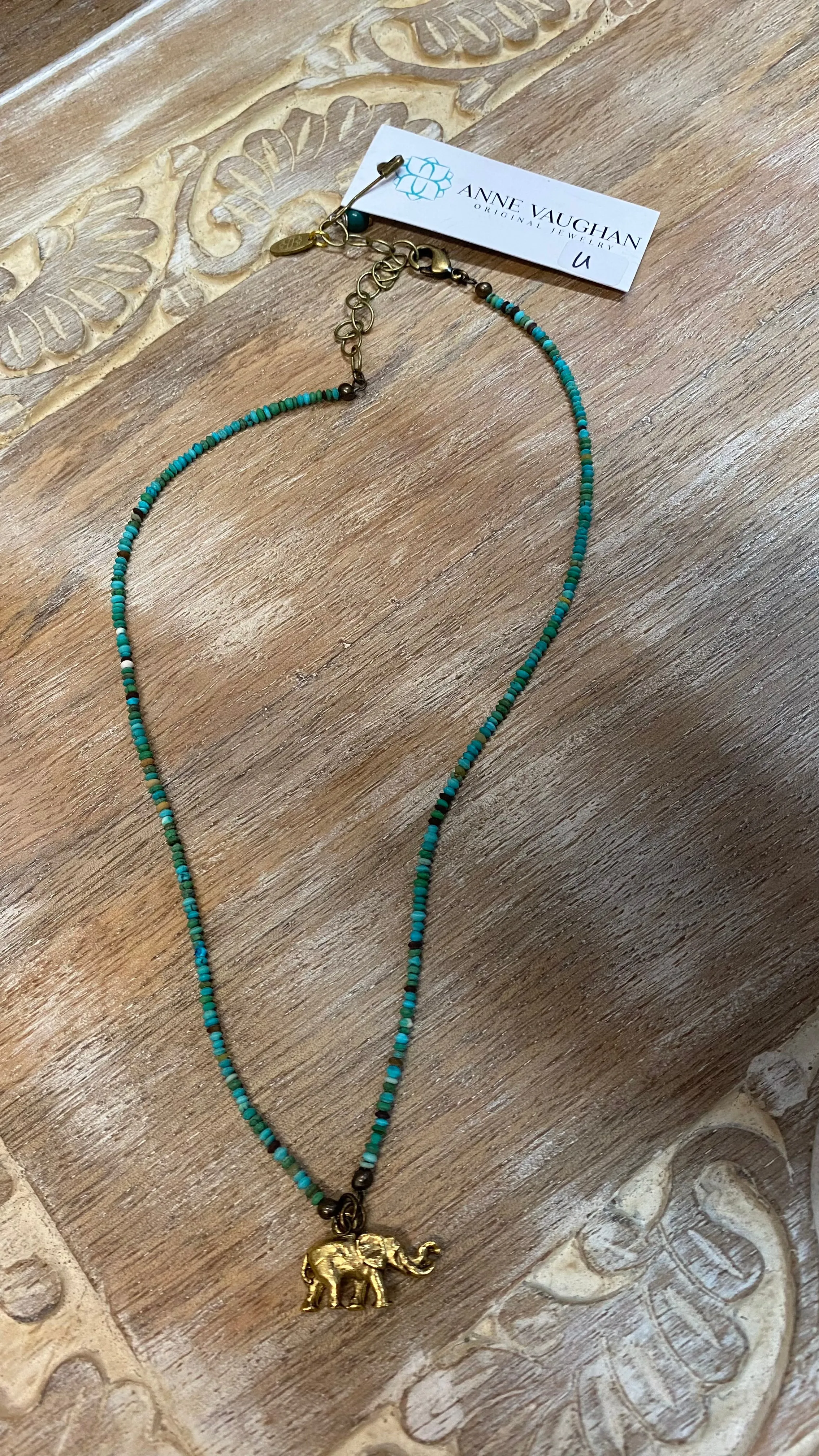 OFK Turquoise with Brass Elephant Necklace N069