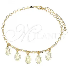 Oro Laminado Charm Anklet , Gold Filled Style Guadalupe Design, Polished, Golden Finish, 03.63.2206.10