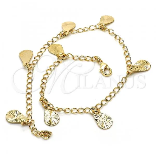 Oro Laminado Charm Anklet , Gold Filled Style Teardrop Design, Polished, Golden Finish, 04.63.1373.10