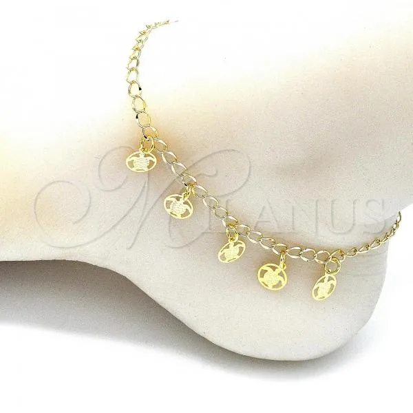 Oro Laminado Charm Anklet , Gold Filled Style Turtle Design, Polished, Golden Finish, 03.63.2203.10