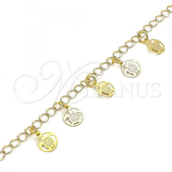 Oro Laminado Charm Anklet , Gold Filled Style Turtle Design, Polished, Golden Finish, 03.63.2203.10