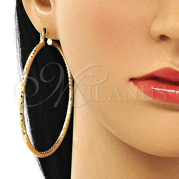 Oro Laminado Extra Large Hoop, Gold Filled Style Diamond Cutting Finish, Golden Finish, 02.213.0252.70
