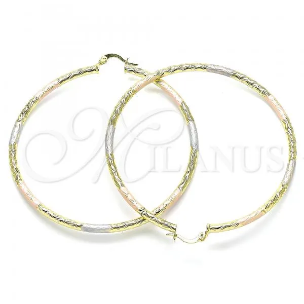 Oro Laminado Extra Large Hoop, Gold Filled Style Diamond Cutting Finish, Tricolor, 02.213.0245.70