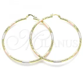 Oro Laminado Extra Large Hoop, Gold Filled Style Diamond Cutting Finish, Tricolor, 02.213.0245.70