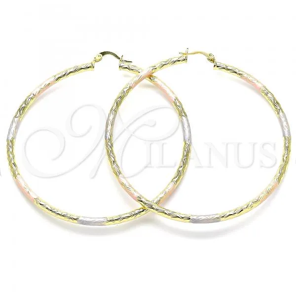 Oro Laminado Extra Large Hoop, Gold Filled Style Diamond Cutting Finish, Tricolor, 02.213.0245.70