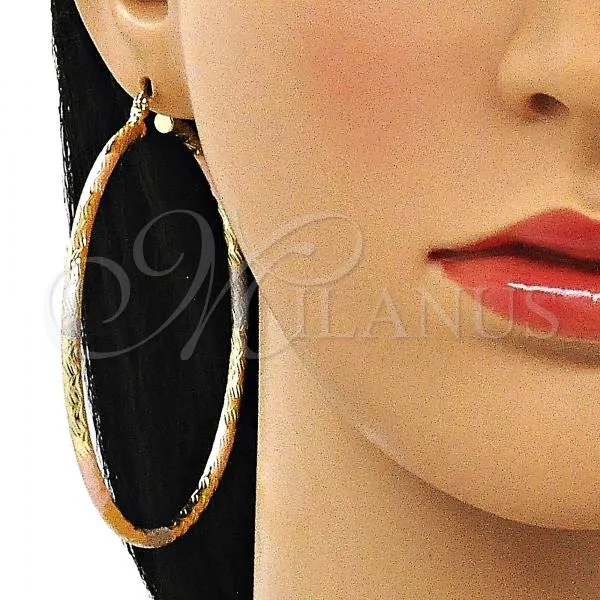 Oro Laminado Extra Large Hoop, Gold Filled Style Diamond Cutting Finish, Tricolor, 02.213.0245.70
