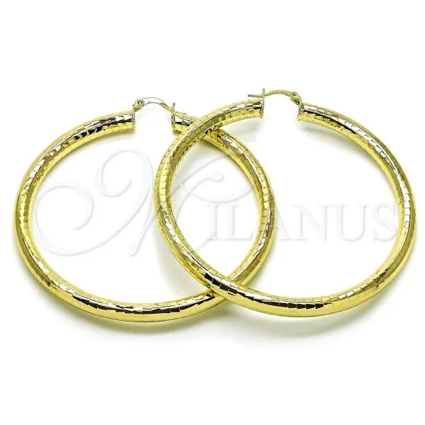Oro Laminado Extra Large Hoop, Gold Filled Style Hollow Design, Diamond Cutting Finish, Golden Finish, 02.213.0755.70