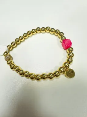 Pink Agate and Gold Plated Bead Bracelet