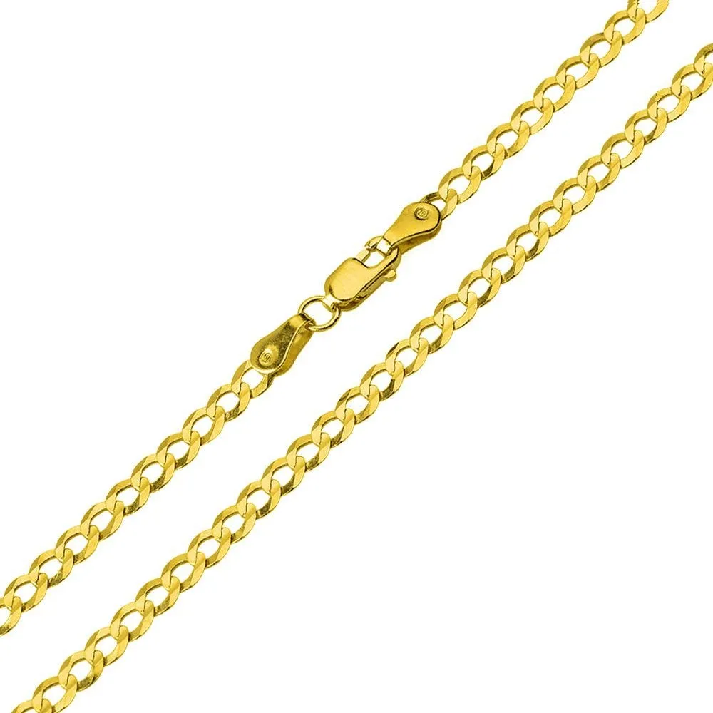 Polished 14K Yellow Gold Plain Religious Cross Pendant with Cuban Chain Necklace