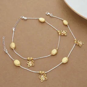 Pretty Golden Butterfly Charm Silver Anklet