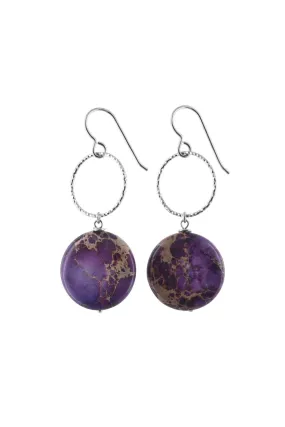 Purpla Jasper Round Gemstone Long Earrings