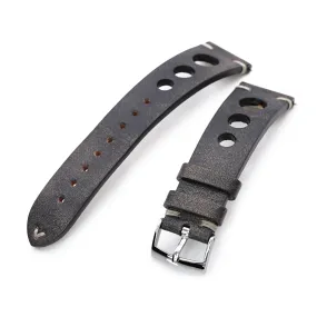 Q.R. 22mm Blackish Brown Leather Italian Handmade Racer Watch Band, Beige St.
