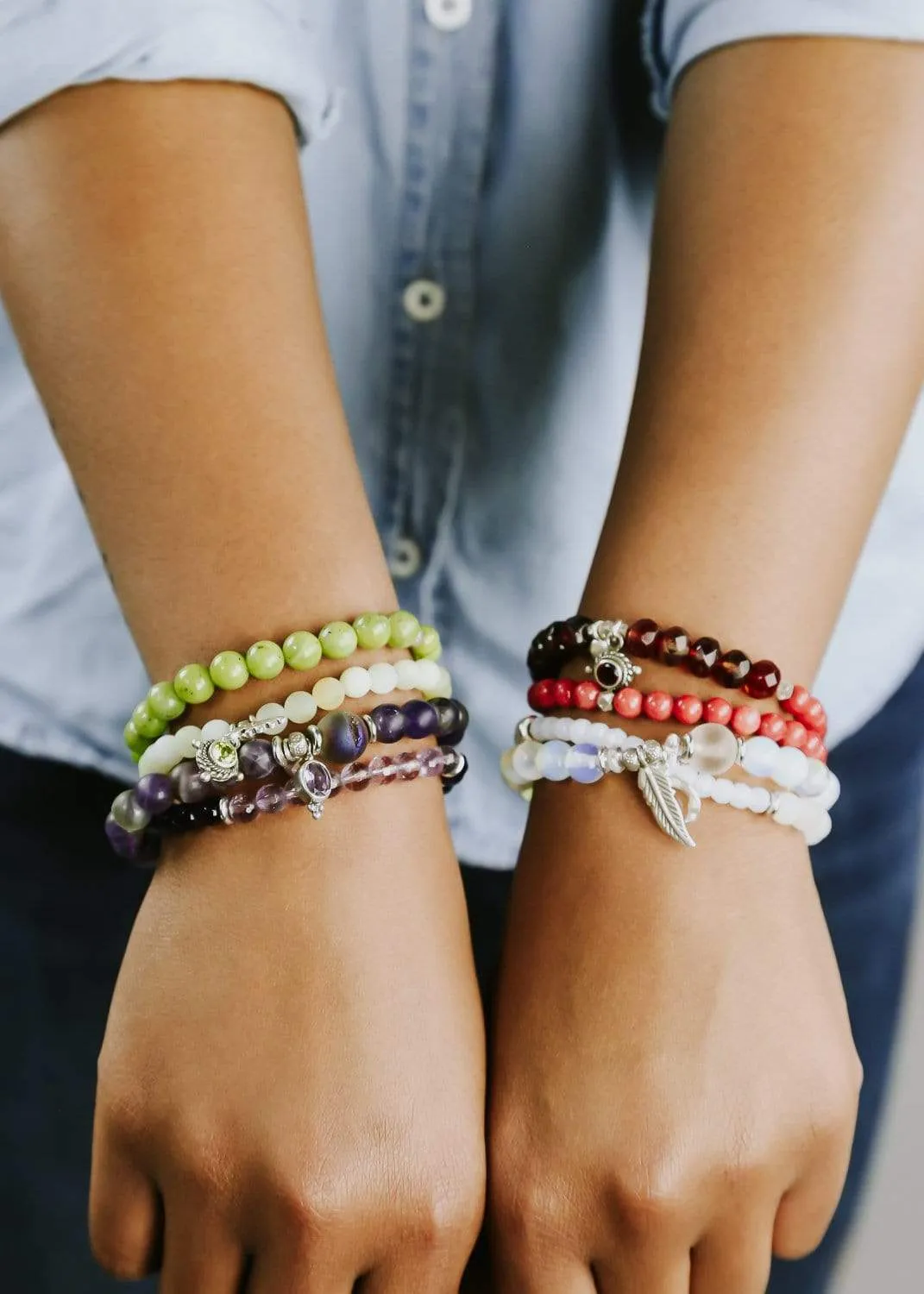 Quartz Chakra Charm Double Wrap Bracelet