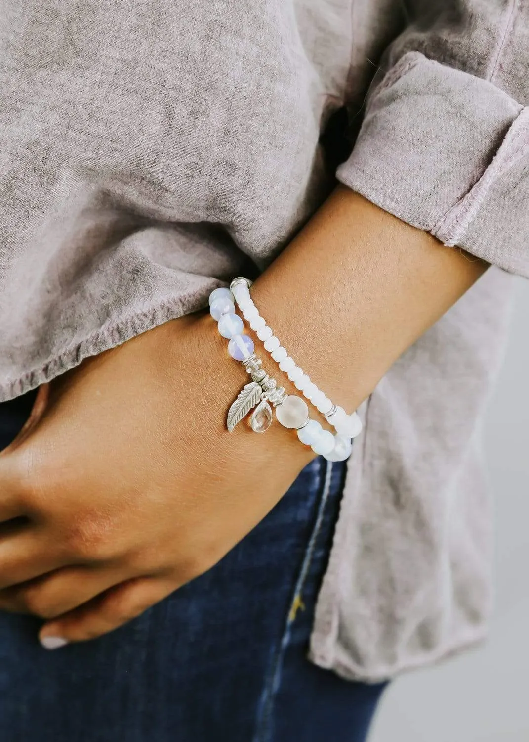 Quartz Chakra Charm Double Wrap Bracelet