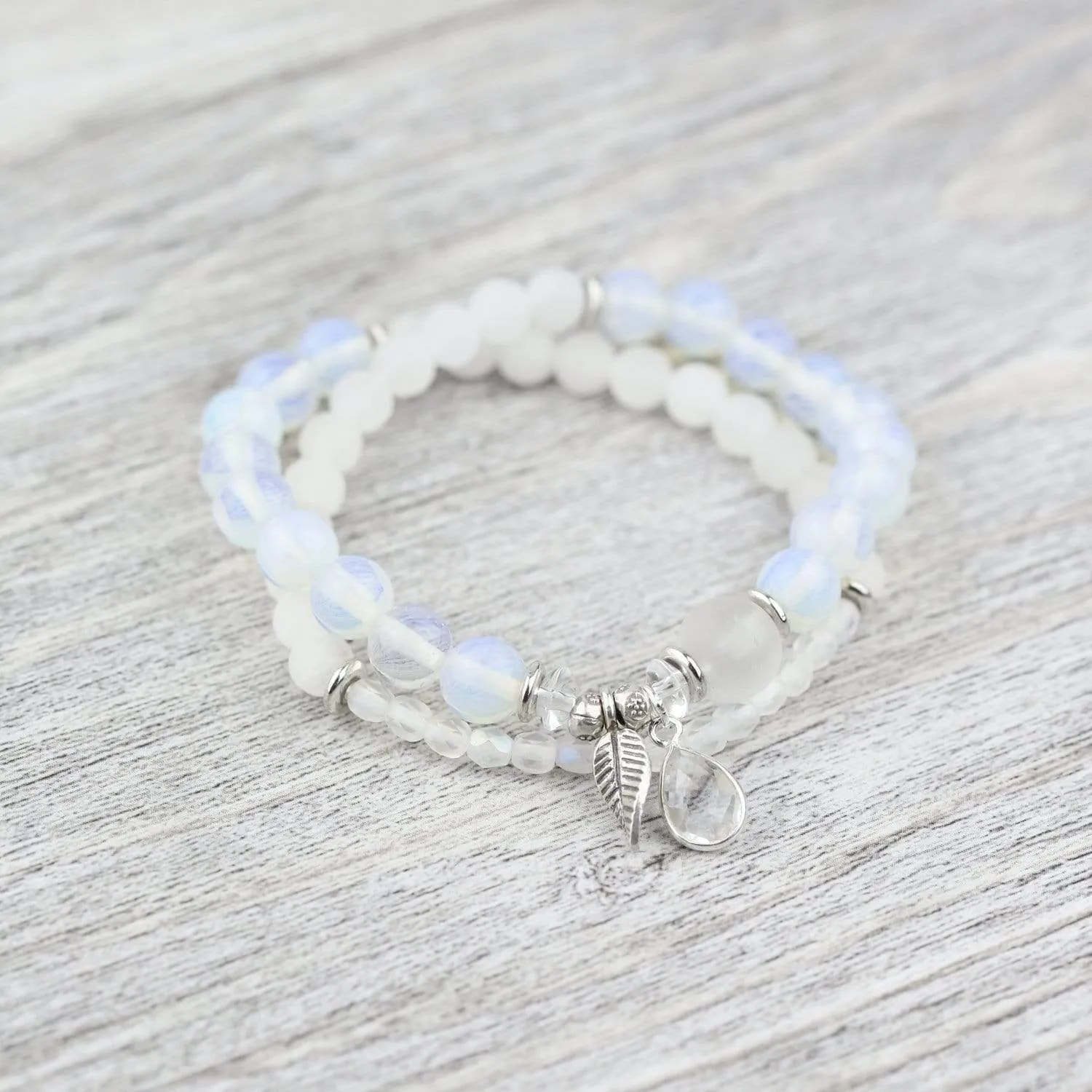 Quartz Chakra Charm Double Wrap Bracelet