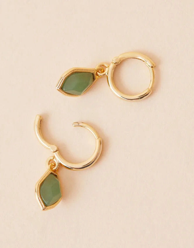 Real Gold Plated Z Boxed Irregular Semi Precious Stone Hoop Earrings For Women By Accessorize London