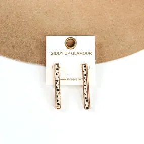 Rectangle Bar Earrings with White Dotted Print Inlay in Gold
