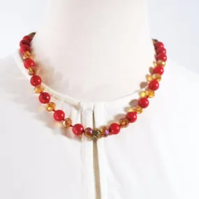 Red Turquoise with Rhinestones Necklace.