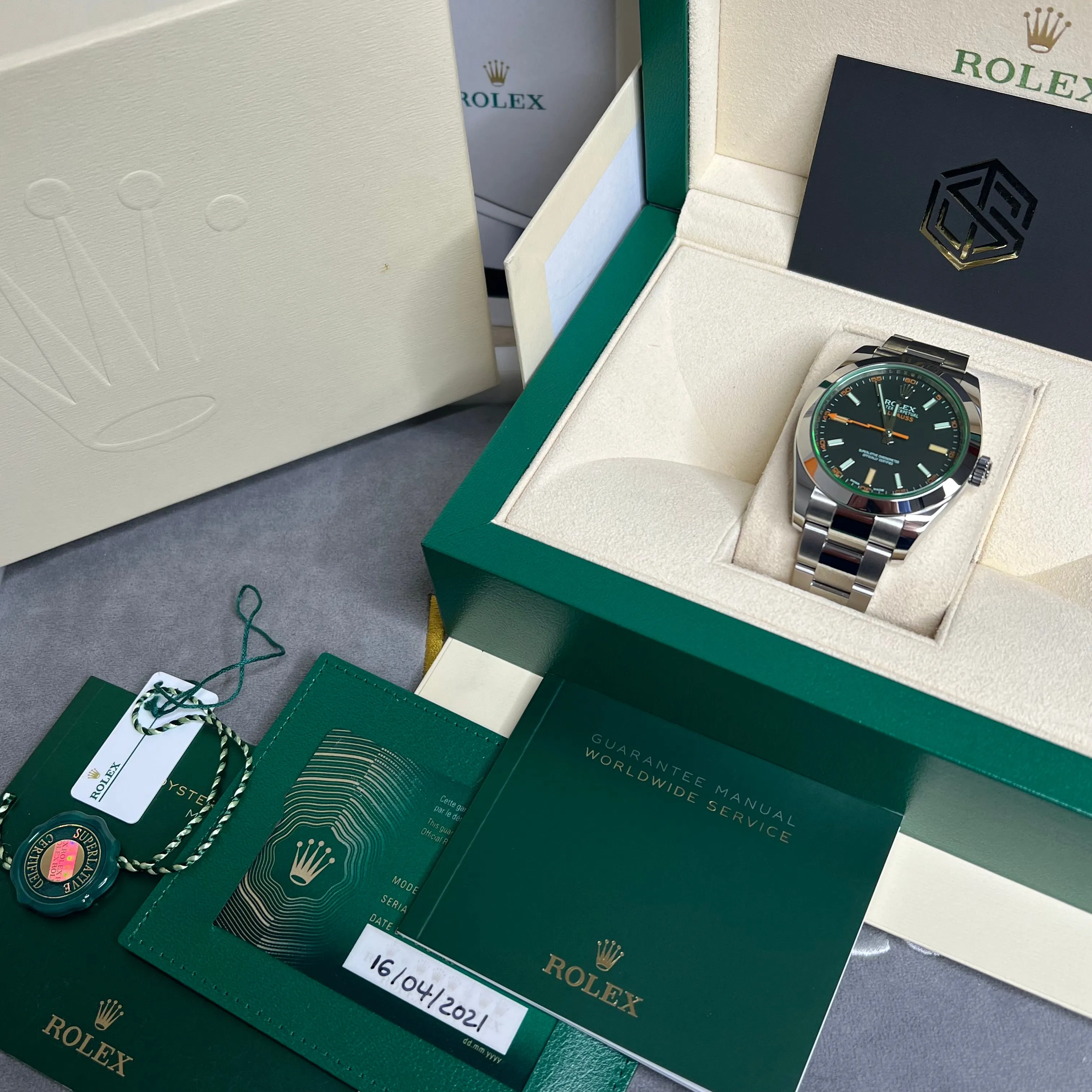 Rolex Milgauss 116400GV 2021 Black Dial Mint Condition Full Set Watch