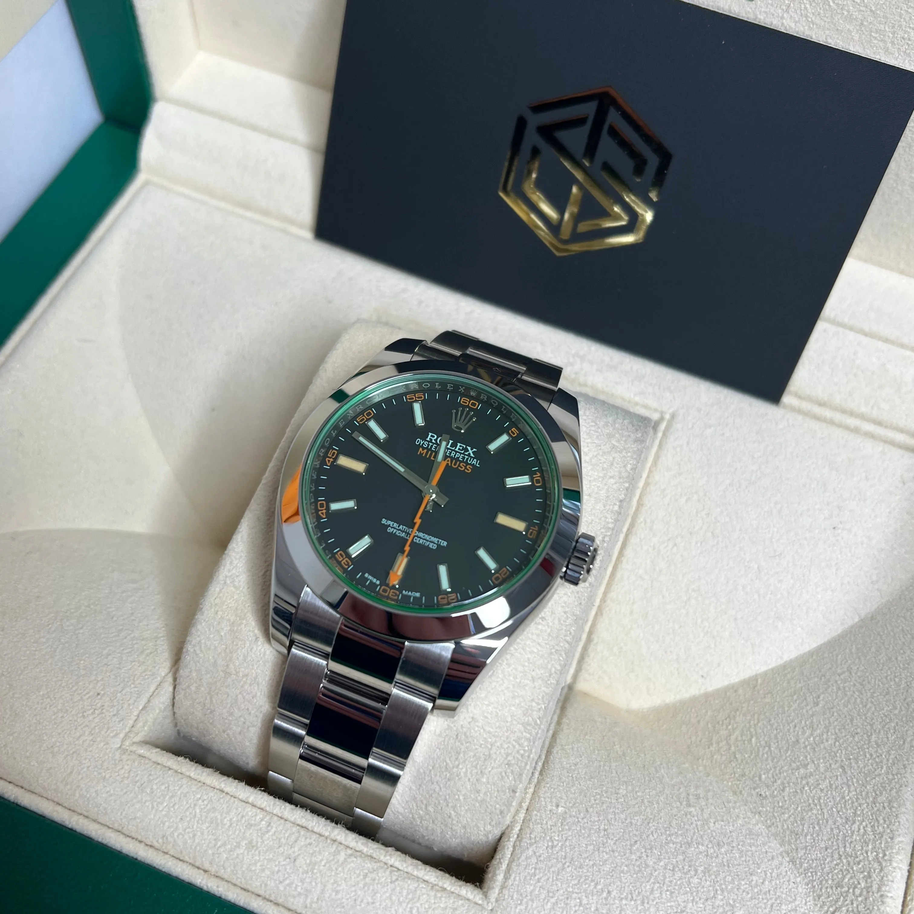 Rolex Milgauss 116400GV 2021 Black Dial Mint Condition Full Set Watch