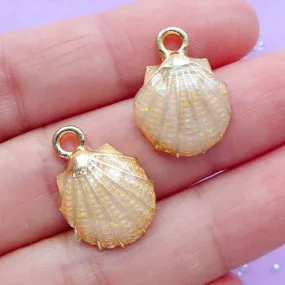 Scallop Shell Enamel Charms | Seashell Pendant | Sea Shell Charm | Nautical Jewelry Supplies (2pcs / Pink Beige / 13mm x 19mm)