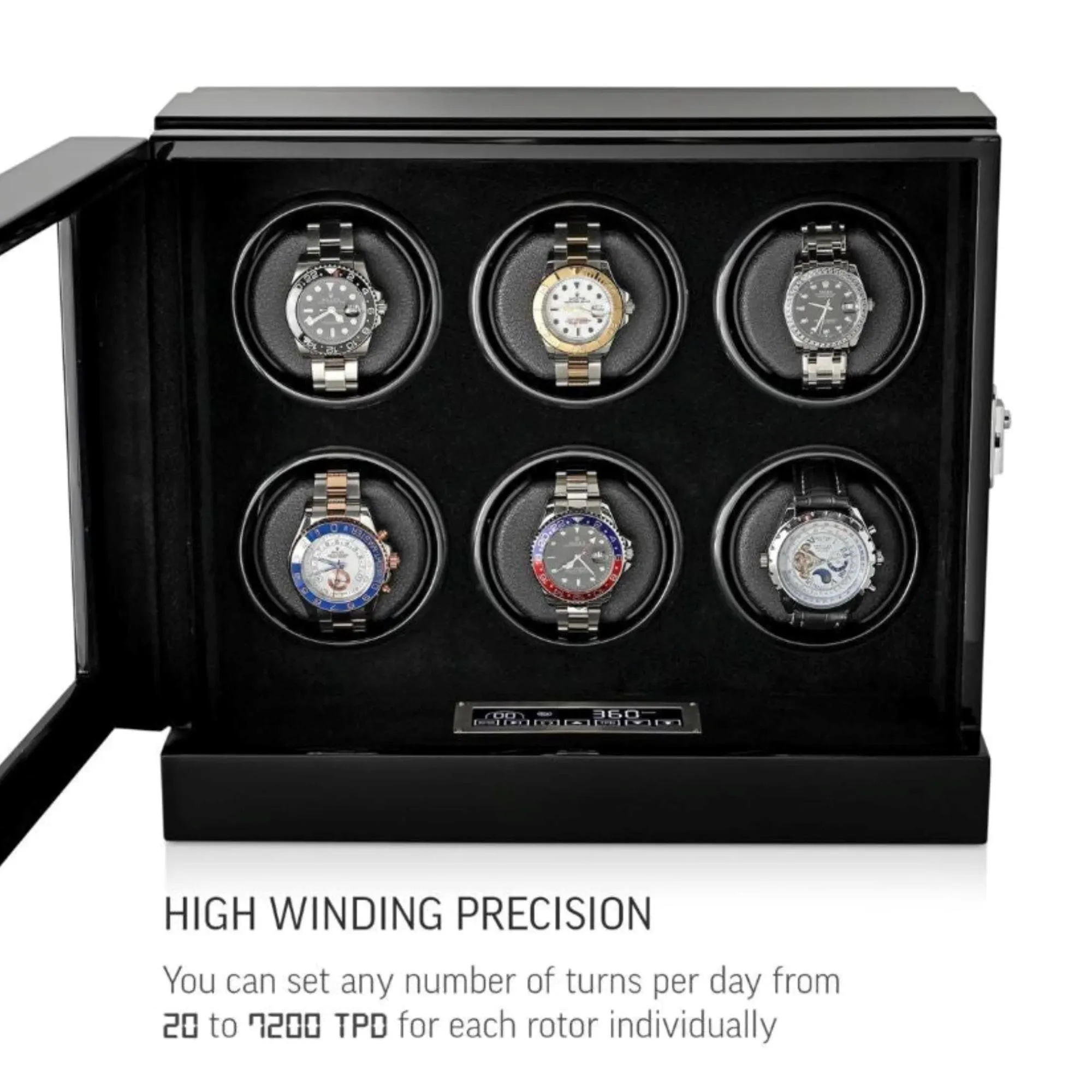 Seconds - Sydney Watch Winder Box for 6 Watches in Black (g)