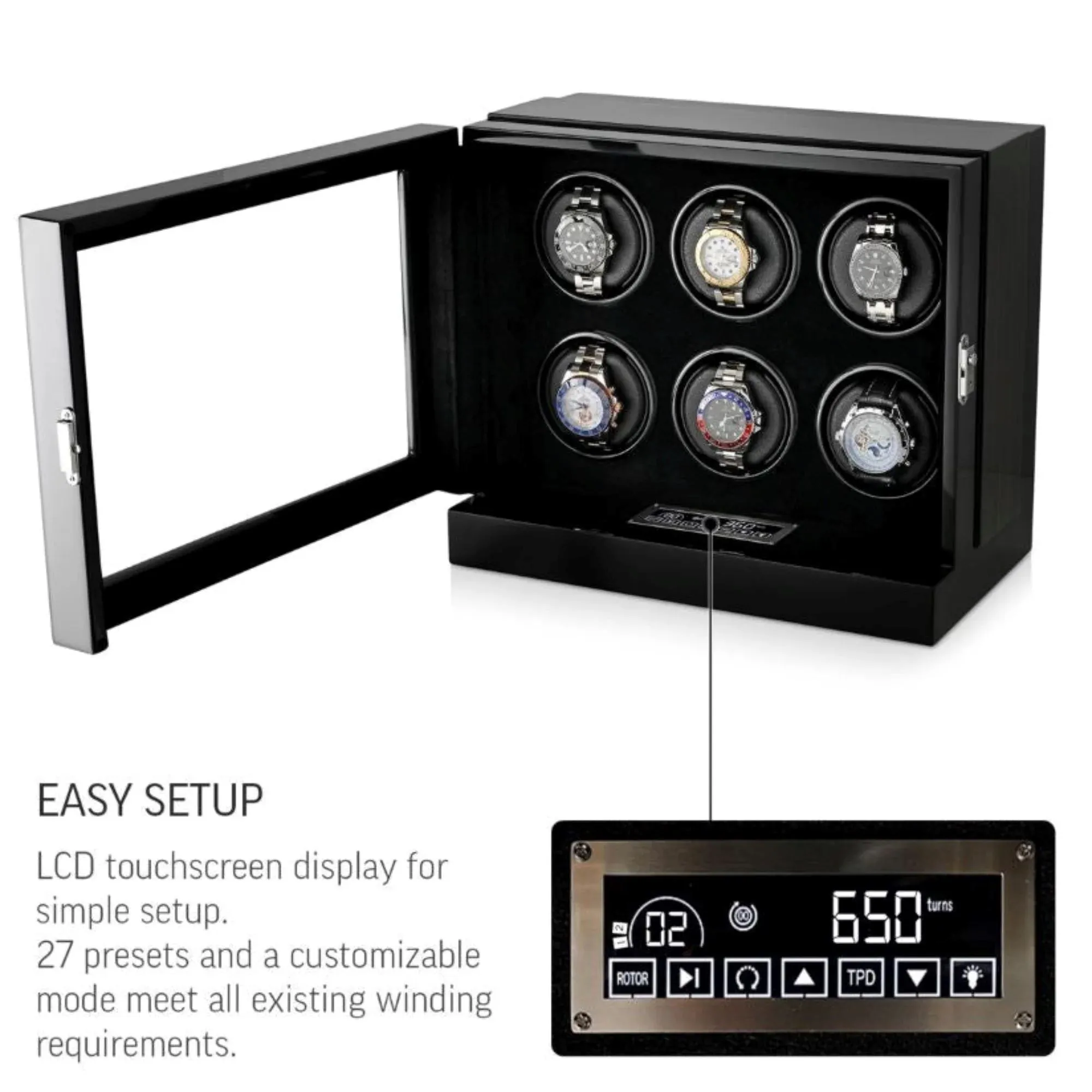 Seconds - Sydney Watch Winder Box for 6 Watches in Black (g)